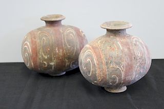 Pair of Painted Han Cocoon Jars.