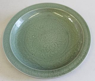 Large Incised Celadon Charger.