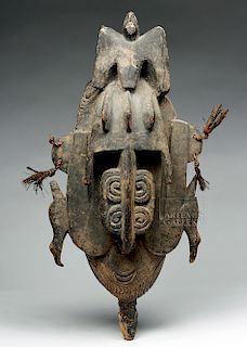 Early 20th C. Papua New Guinea Carved Wooden Mask