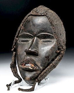Early 20th C. African Dan Wooden Face Mask w/ Hair