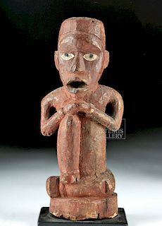 Mid-20th C. African Kongo Wooden Seated Thinker Figure
