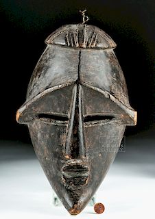 Mid-20th C. African Lwalwa Wooden Face Mask