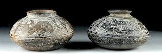 Pair of Guangala Pottery Bowls w/ Incised Motifs