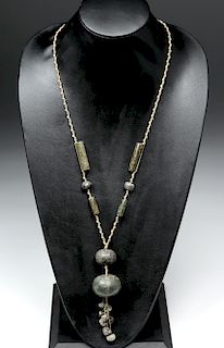 Mayan Stone Macrame Necklace w/ Drop Tassle