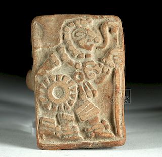 Aztec / Mixtec Pottery Stamp w/ Warrior Relief Carving
