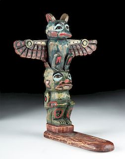 Early 20th C. Alaskan Alder Wood Totem Pole