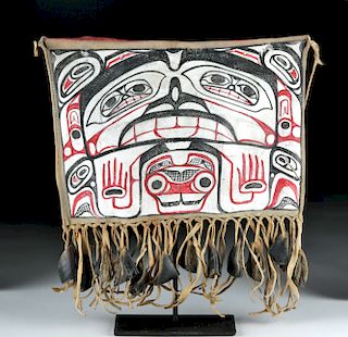 20th C. Pacific Northwest Haida Painted Hide & Hoof Bag