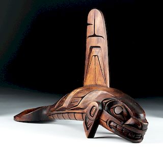 20th C. Kwakwaka'wakw Wood Whale Rattle - Signed