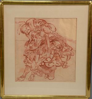 Katsushika Hokusai (1760-1849), sepia and red ink, Two Men Struggling, unsigned, having original "Collection of David Rockefeller" i...