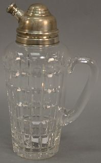 Hawks crystal cocktail shaker/pitcher with handle, top marked: Hawks Sterling (small crack by handle). height 11 1/2 inches.   P...