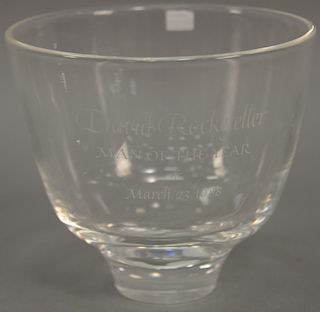 Steuben crystal bowl, monogrammed: David Rockefeller, Man of the Year, March 23, 1988. height 6 3/4 inches, diameter 7 1/2 inches <R...