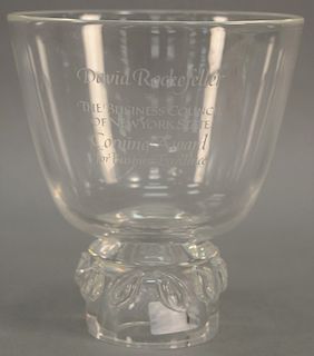 Steuben crystal large vase, monogrammed: David Rockefeller The Business Council of N.Y. State Coming Award for Business excellence (...