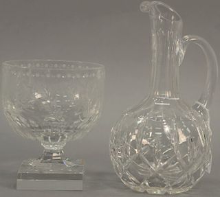 William Yeoward etched glass bowl with square footed base and Atlantis crystal decanter. bowl: height 6 1/4 inches, decanter: height...
