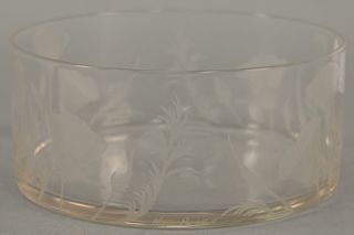 Mary Bayard White (b. 1947), flower art glass bowl with etched flowers, signed: Mary B. White. height 3 1/2 inches, diameter 8 inche...