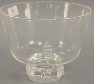 Large Steuben crystal footed bowl, inscribed: David Rockefeller Business statesman 1973 Harvard Business School Club of New York, si...