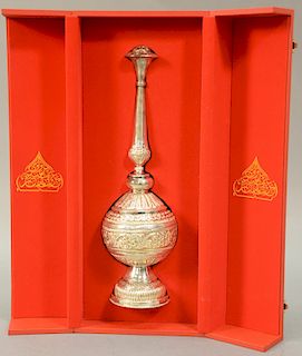 Arabic silver incense burner in original fitted box. height 12 1/2 inches.   Provenance: Estate of Peggy & David Rockefeller hav...