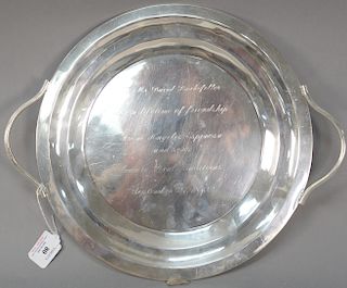 Silver plated handled round tray, inscribed "To: Mr. David Rockefeller For a Lifetime of Friendship. From: Angeles Espinosa and Sons...