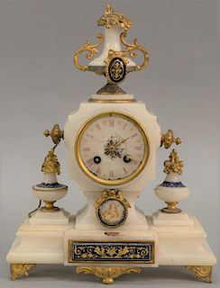 French white alabaster mantle clock with bronze mounts and painted dial. height 13 1/2 inches, width 10 1/4 inches.   Provenance...