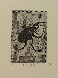 Tony Fitzpatrick (b. 1958), etching with aquatint, "Stay", artist proof, initialed lower right: T.F. 97 (unframed). plate size: 3" x...