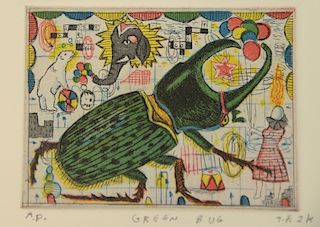 Tony Fitzpatrick, (b. 1958), etching with aquatint in color, "Green Bug", artist proof, initialed lower right: T.F. 2k, plate size:...