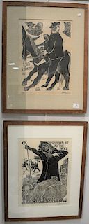 Pair of Antonio Frasconi (1919-2013), woodcuts including "The Shepherds Boy and the Wolf" 1950, 8/10 (sight size: 17 1/2" x 13"), an...