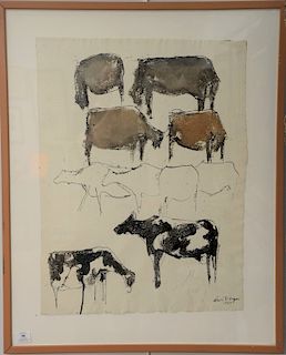 David Vincent Hayes (1931-2013) watercolor and ink, "Cows", signed and dated lower right: David V. Hayes 1957, Loan at MOMA Museum o...