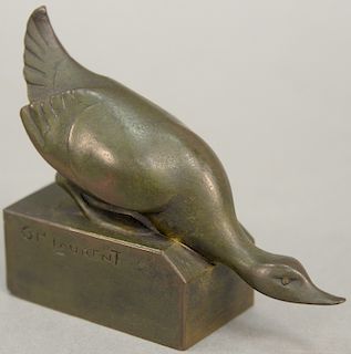George H. Laurent (b. 1940), bronze, Canard, goose on rectangle base, signed on left side: G.H. Laurent, written on the right side: ...