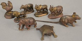 Eight miniature bronze and brass animals, the largest being the mouse. mouse: length 6 1/2 inches.   Provenance: Estate of Peggy...