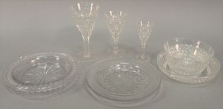 Seventy-nine piece lot of cut crystal to include finger bowls, deep underplates, stems, tumblers, and decanters. four sizes of stems...