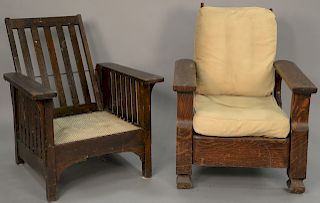 Two oak Morris chairs (as is).   Provenance: Estate of Peggy & David Rockefeller having stamp/label.