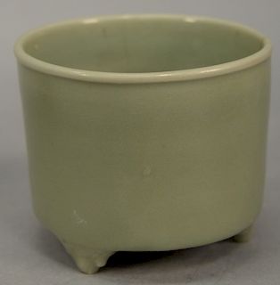 Celadon glazed footed pot. height 4 1/4 inches, diameter 5 1/4 inches.   Provenance: Estate of Peggy & David Rockefeller having...
