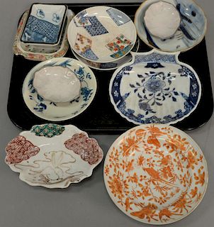 Tray lot of assorted Chinese and Japanese porcelain, tray and small dishes. 

Provenance: Estate of Peggy & David Rockefeller having...