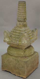 Three tier carved stone garden pagoda, came out of Rockefeller garden.  height 36 inches, width 15 inches   Provenance: Estate...
