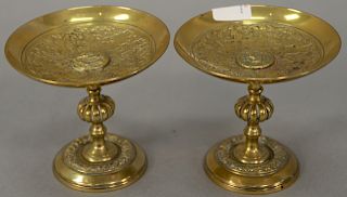 Pair of French brass diminutive compotes. height 3 1/2 inches diameter 3 3/4 inches. 

Provenance: Estate of Peggy & David Rockefell...