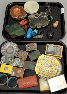 Two tray lots of Asian items to include enamel and cloisonne match safes, napkin rings etc., mother of pearl box, miniature hard sto...