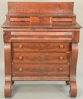 Three over four drawer Empire mahogany chest having gallery back.  height 53 1/2 inches, width 42 inches, depth 20 inches   Pr...