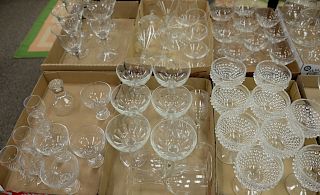 Six tray lots of crystal and glasses to include wine and champagne stems, cordials, etc. 

Provenance: Estate of Peggy & David Rocke...