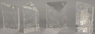 Four piece Steuben crystal bookends having etched music note decoration, in original titled Steuben box and bags. height 4 5/8" inch...