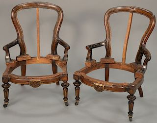 Pair Victorian rosewood armchairs, frames only, no upholstery. height 31 inches   Provenance: Estate of Peggy & David Rockefelle...