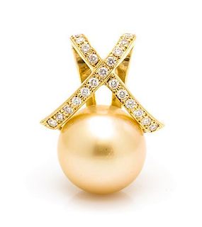 A 18 Karat Yellow Gold, Cultured Pearl and Diamond Pendant, 3.20 dwts.