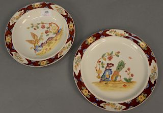 Set of thirty-nine Cauldon English plates and bowls having nineteen plates and twenty bowls, painted with birds and flowers with bro...