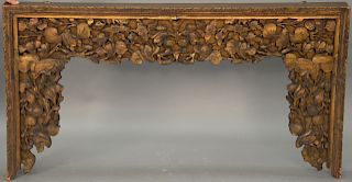 Two carved giltwood valances with carved scrolling vine and flowers. heights 26 inches each, lengths 49 inches and 97 inches.   ...