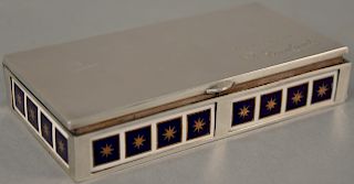 Silver box, monogrammed, top with enameled squares on all sides, marked: Navidades de 1960 (hinge is sprung). height 1 1/4 inches, t...
