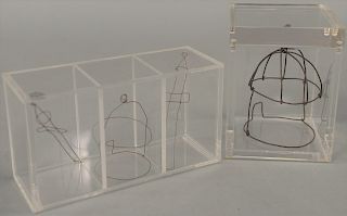 Two Yildiz Sernet wire sculptures in glass cases, gift to David Rockefeller in 2011 from Mrs. Guler Sabanci, Istanbul Turkey. height...