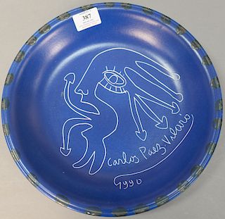 Carlos Paez Vilaro (1923-2014) blue ceramic charger, signed Carlos Paez Vilaro 1990. diameter 12 inches   Provenance: Estate of...