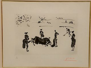Pablo Picasso (1881-1973), aquatint, rare, part of original set of twelve copies, #3 of 12, La Tauromaquia: Muerte Del Toro, hand si...