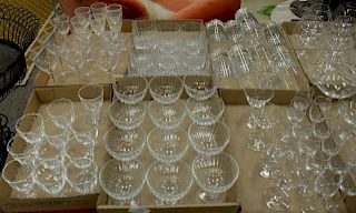 Six box lots of crystal and glass stem wine glasses, water goblets, etc. 

Provenance: Estate of Peggy & David Rockefeller having st...