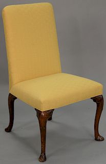 George II walnut chair with upholstered back and seat seat on cabriole legs ending in slipper type foot, circa 1740. 

Provenance: E...
