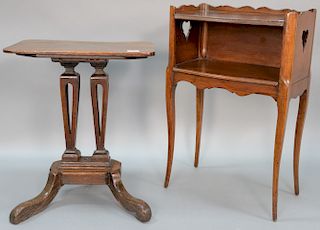 Two stands including Louis XV style with side drawer and oak on three down swept members. French: height 27 1/2 inches, oak: height...