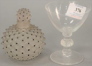Two Lalique crystal pieces to include "Cactus" perfume bottle and a stemmed cup, marked: R Lalique France. bottle: height 3 1/2 inch...